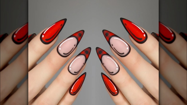 Red plaid pop art nails