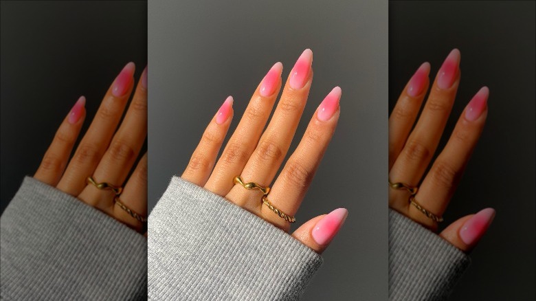 Pink gradient jelly manicure nails