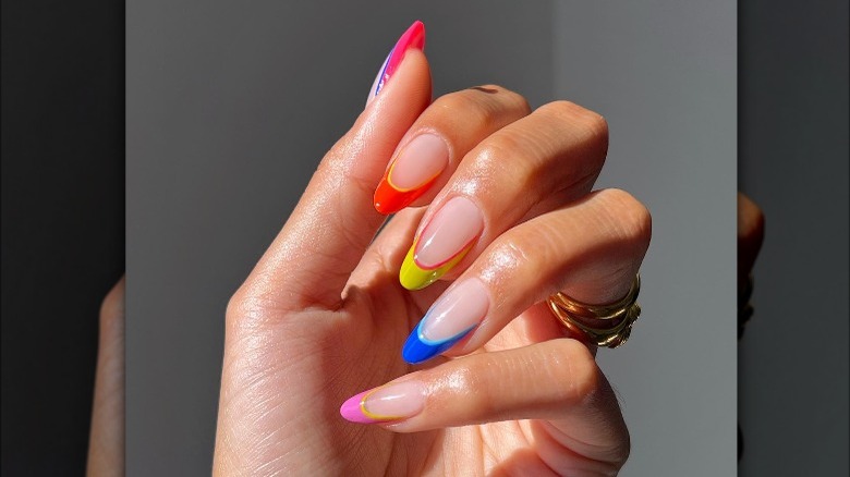 Colorful bright French summer nails