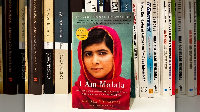 "I Am Malala" highlighted on book shelf