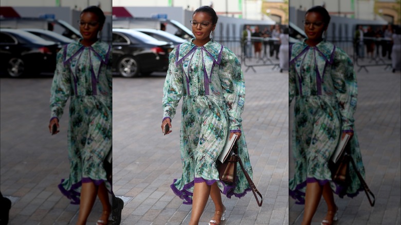 woman wearing floral dress