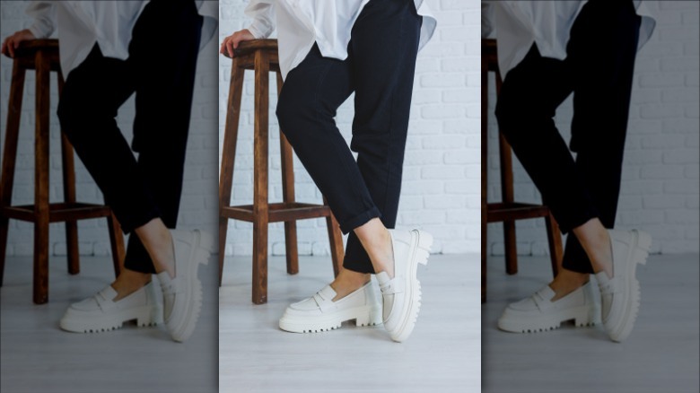 White chunky loafers 