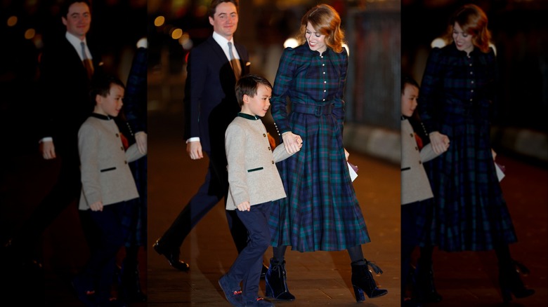 Princess Beatrice wearing a plaid coat