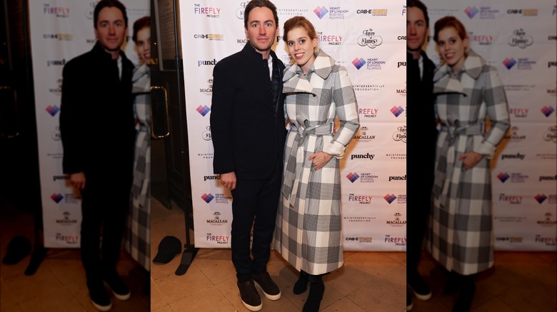 Princess Beatrice wearing a plaid coat