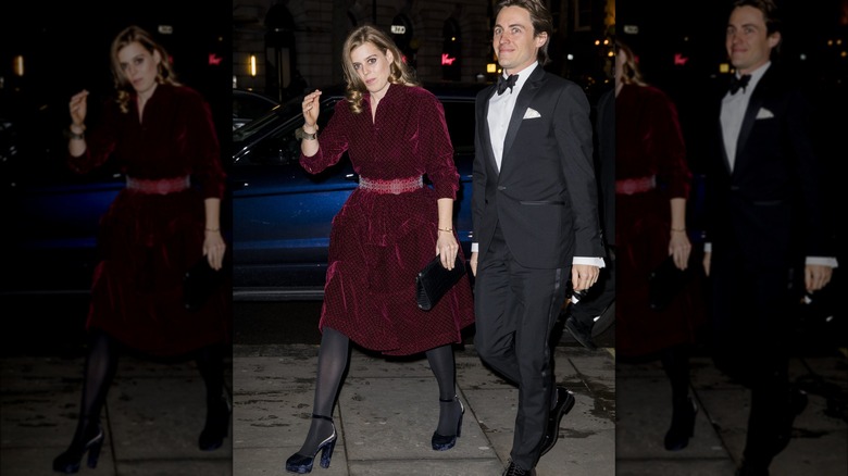 Princess Beatrice wearing a red velvet dress