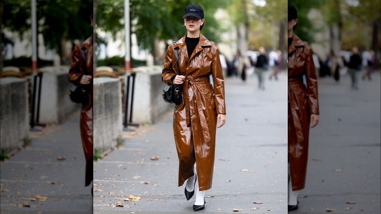 woman wearing long coat and socks