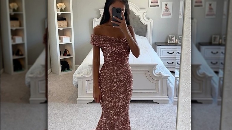 Blush sparkles column dress