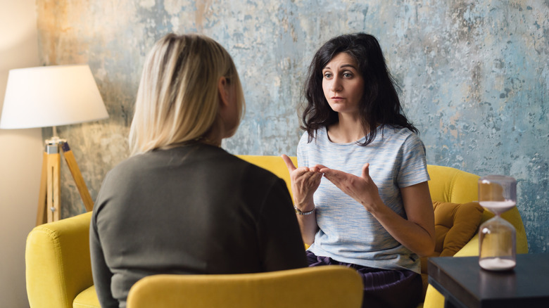 Two women talking