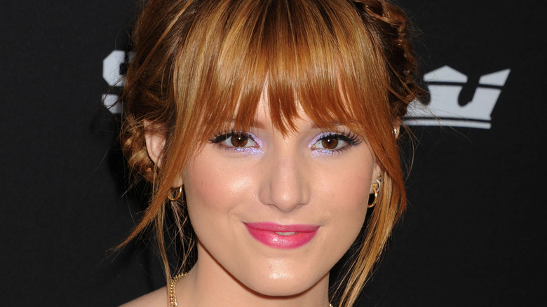 Bella Thorne wearing purple eyeshadow