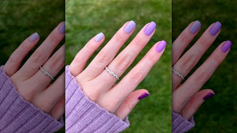 woman's hand purple ombre manicure