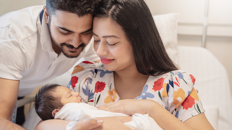 Family with new baby