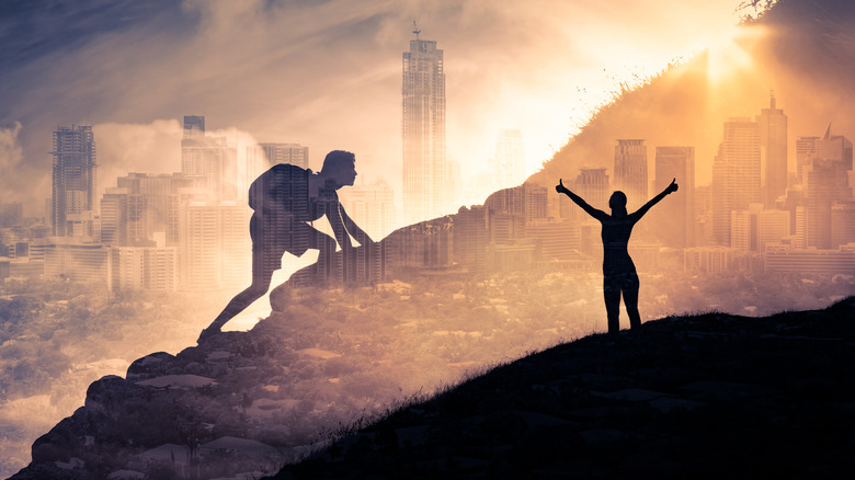 People climbing mountains