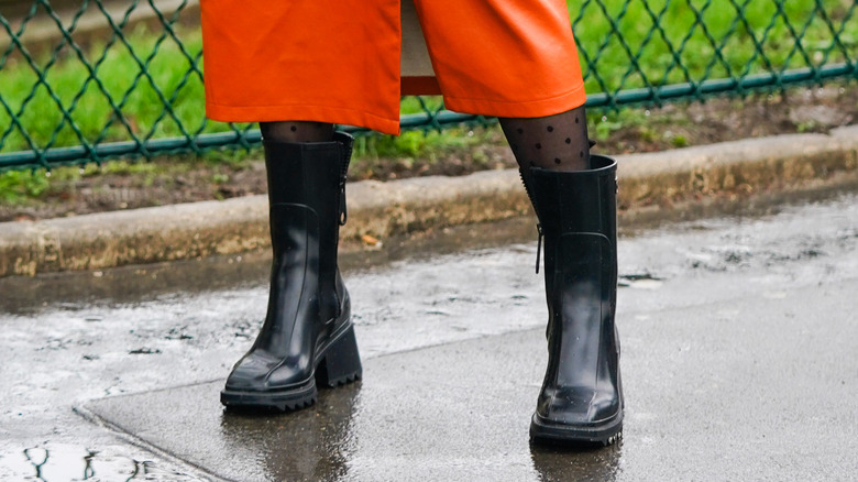 Black zip-up rain boots