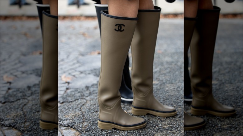 Taupe Chanel rain boots