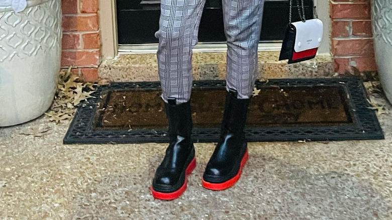 Black-and-red rain boots