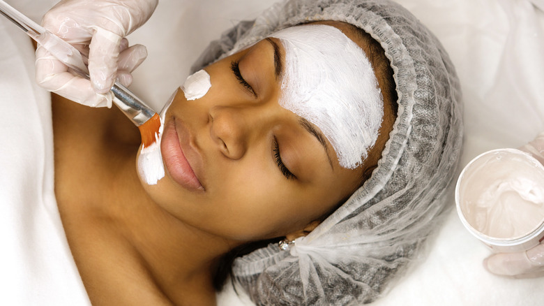 face mask being applied