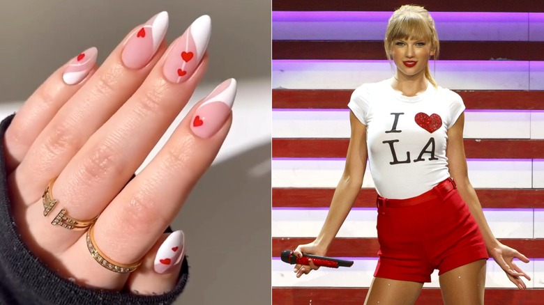 Heart manicure beside Taylor Swift in "I Heart LA" shirt