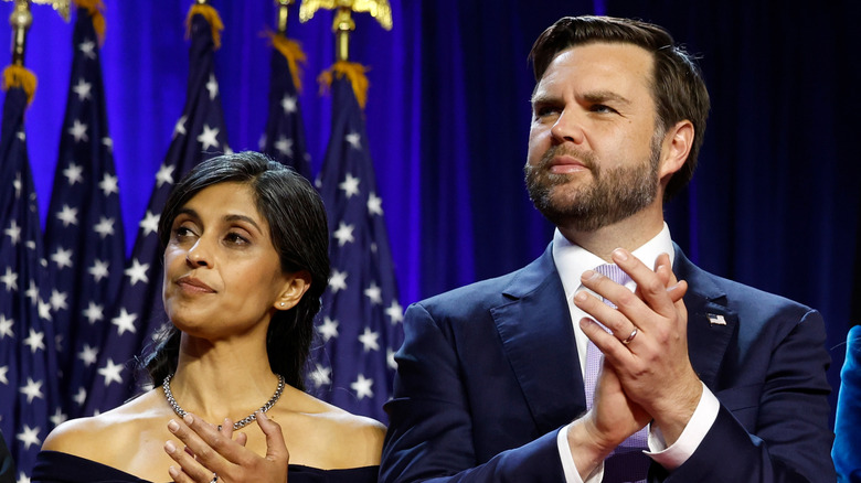 Usha and JD Vance clapping politely on election night.