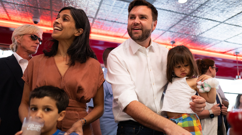 JD and Usha Vance with their kids during a campaign stop.