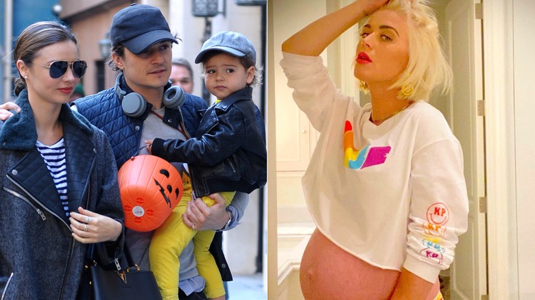 Orlando Bloom with Miranda Kerr and son, pregnant Katy Perry