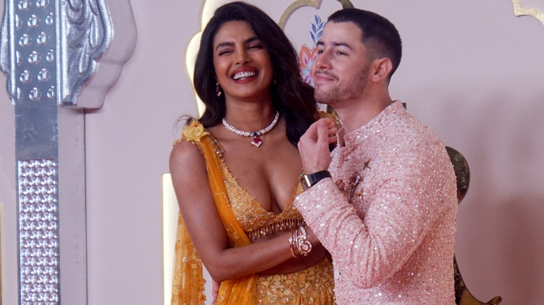 Priyanka Chopra and Nick Jonas at an Indian wedding.