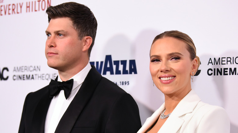 Scarlett Johansson and Colin Jost on the red carpet.