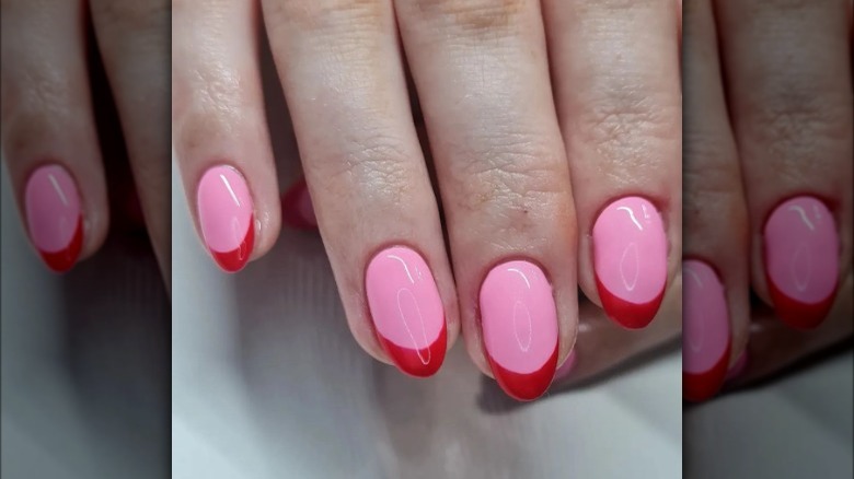 Pink nails with red French tips