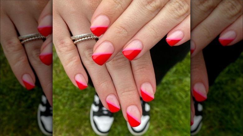 Red and pink geometric nails