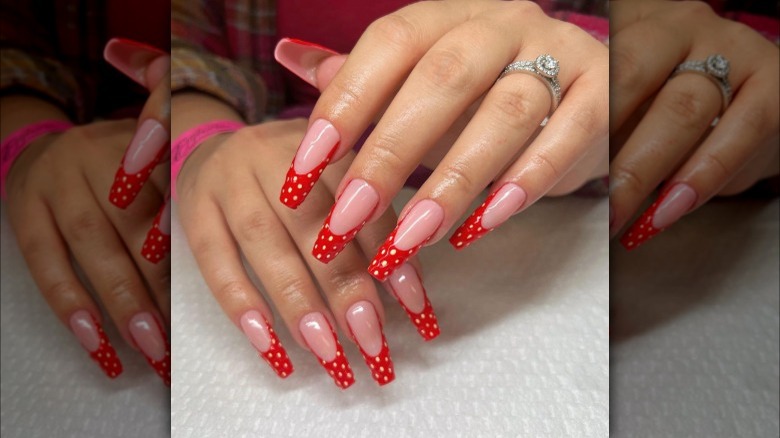 Red strawberry French nail tips