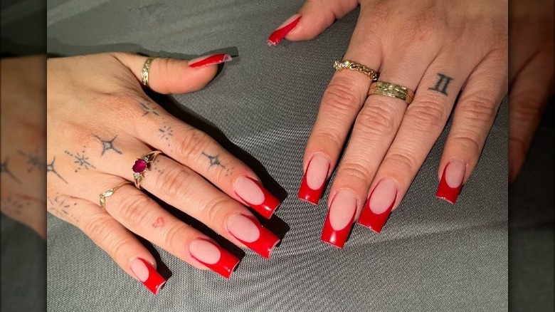 Square nails with red French tips