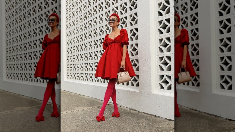 woman wearing red mini dress 