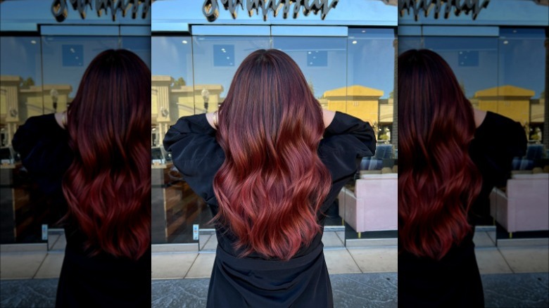 woman with ombre red velvet hair 