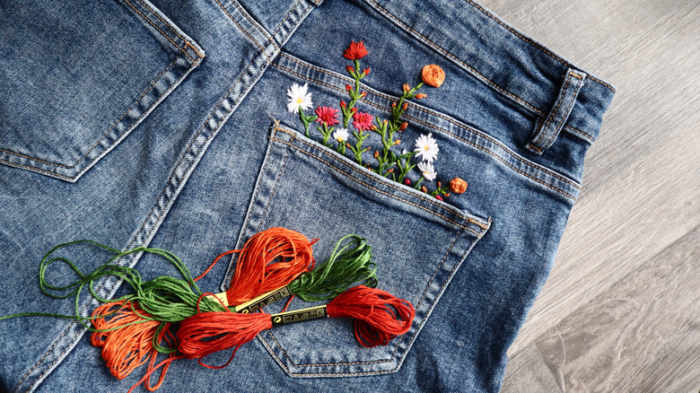 embroidered jeans