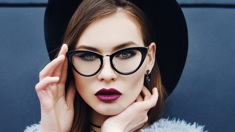 Woman wearing cat-eye glasses