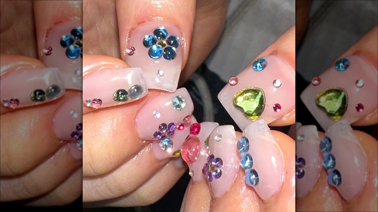 long square rhinestone nails