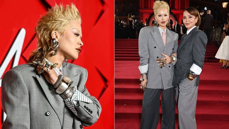 Rita Ora posing with her mother Vera Sahatciu at the 2024 Fashion Awards red carpet.