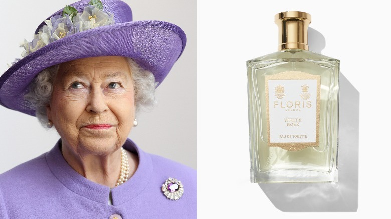 Queen Elizabeth II smiling, Floris White Rose fragrance
