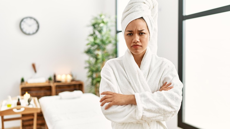 annoyed woman at a spa