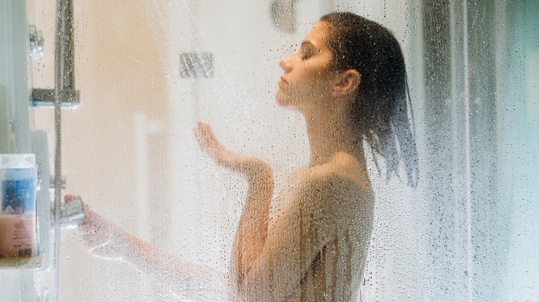 woman taking shower