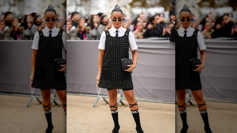 woman wearing socks at event