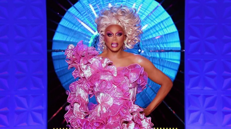 RuPaul in a hot pink dress