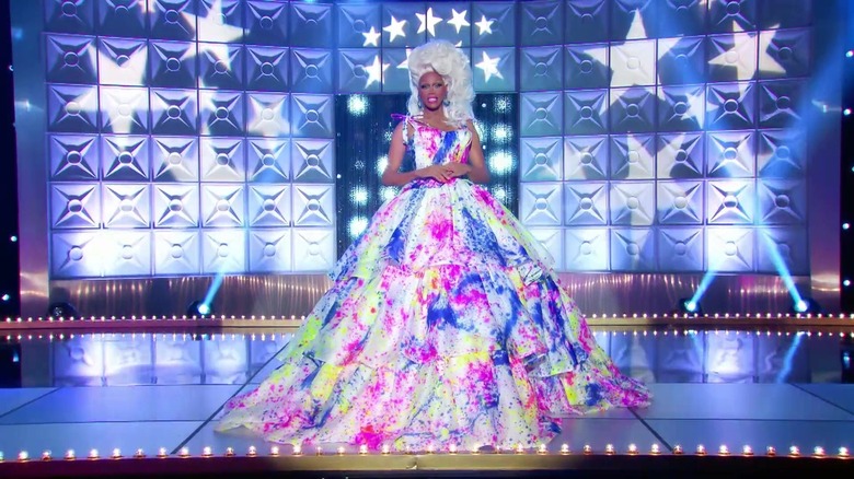 RuPaul in a colorful ball gown