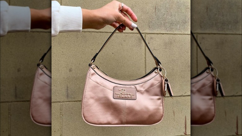 A rose gold sating bag