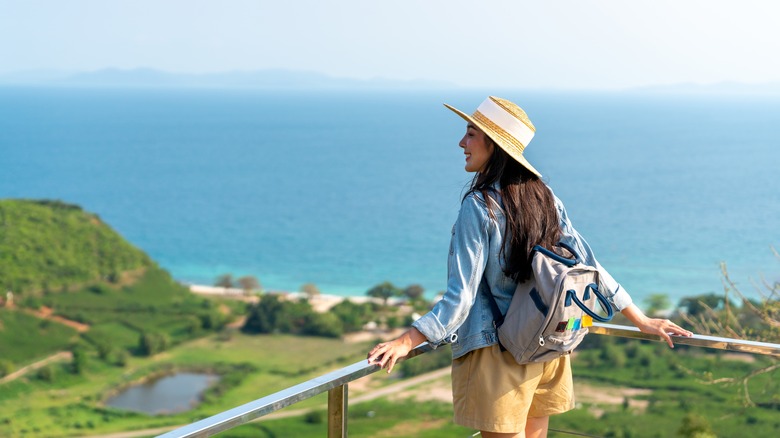 Woman enjoying scenic lookout