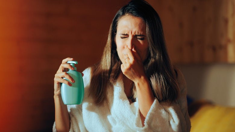 Woman sensitive to scented lotion