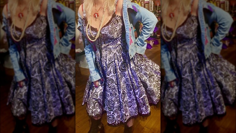 woman wearing a screen-printed dress