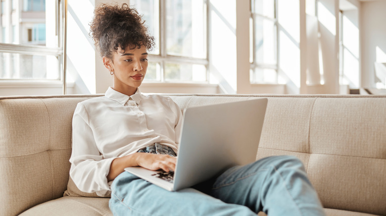 woman using laptop