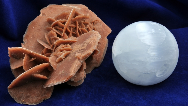 polished white selenite and desert rose selenite