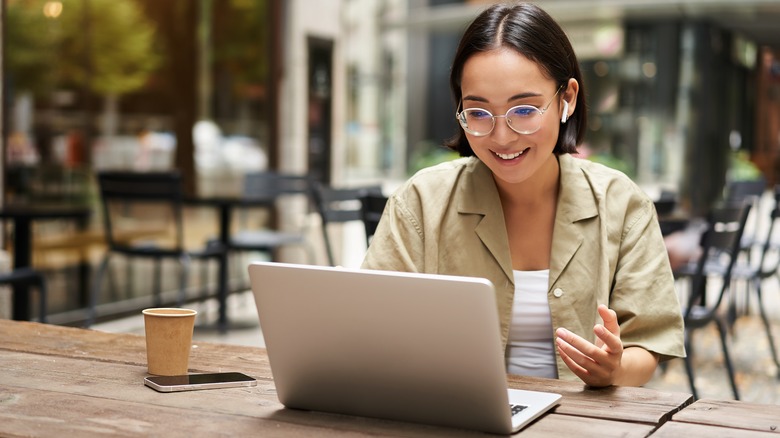 Woman working on a laptop