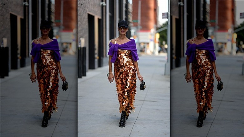 woman wearing midi-length sequined dress